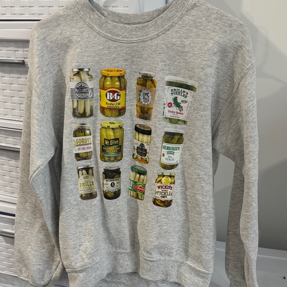 Boutique Gray Sweatshirt with Pickle Jar Print